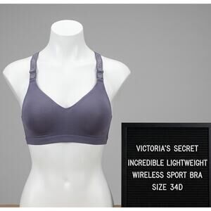 Victoria's Secret Incredible Wireless Sport Bra 34D Purple Plum Logo Strap